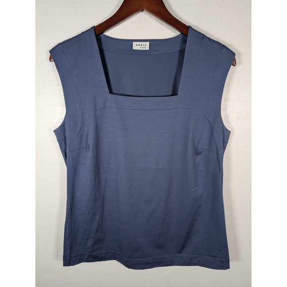 Akris Punto Tank Top Womens US 12 Blue Square Neck Sleeveless Stretch Shirt - Picture 1 of 11